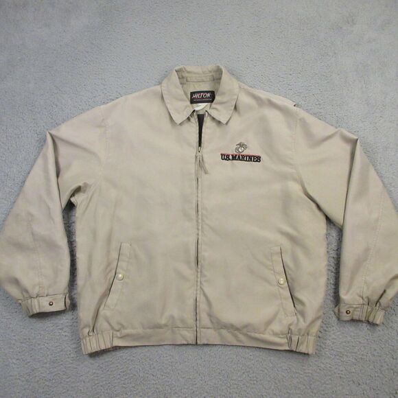 Vintage US Marines Bomber Jacket 50" inch‎ Chest Hilton Windbreaker Navy Veteran - Picture 1 of 12